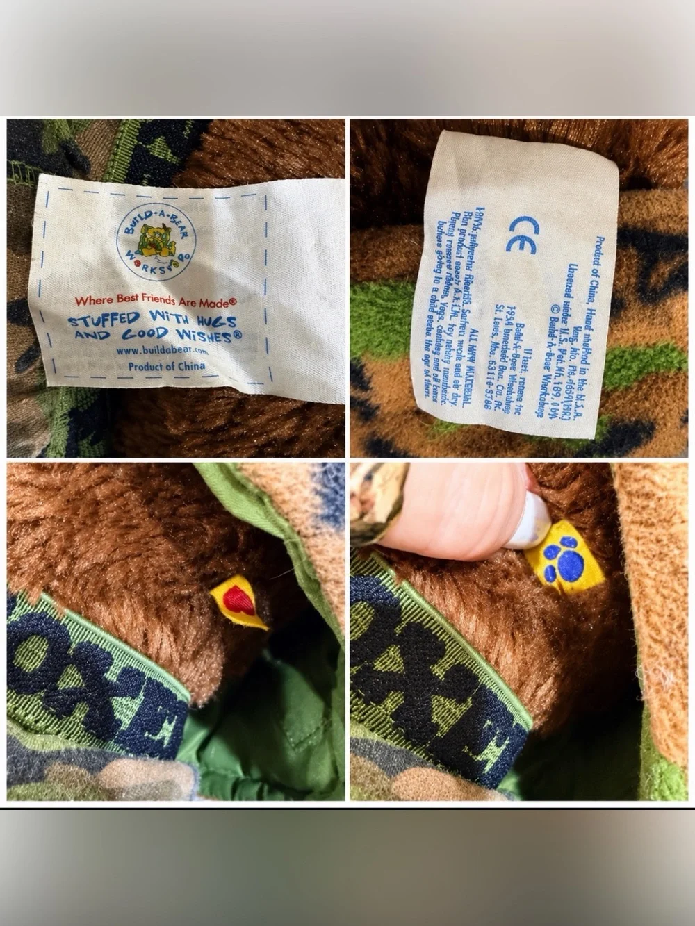 Vintage 1997 Build-A-Bear Brown Teddy Bear Camo BearBoxer Outfit Jacket Plush